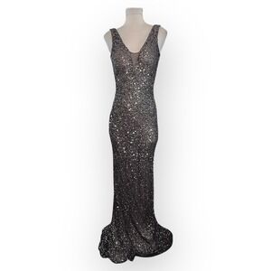 Rene the Label Sequin Gown Formal Dress Evening Cocktail Party Black Gray Size 6